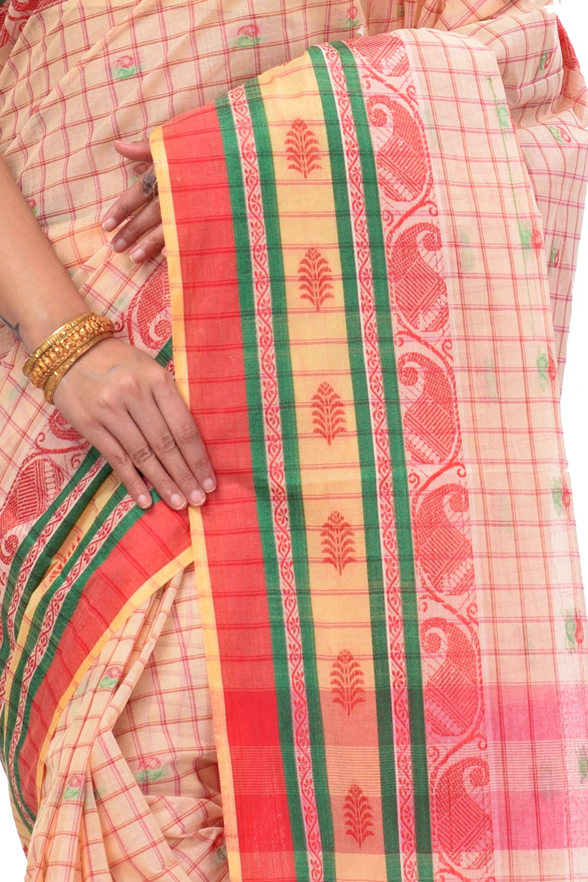 White Pure Cotton ChakButi Tant Saree (126)
